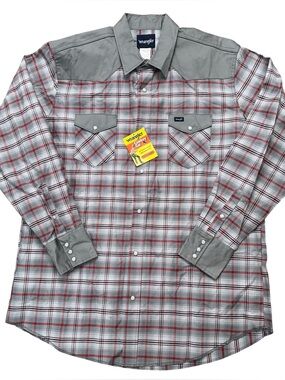 Wrangler Shirt Mens 2XT Western Pearl Snap Brushpopper Cowboy Cut Plaid Gray NEW